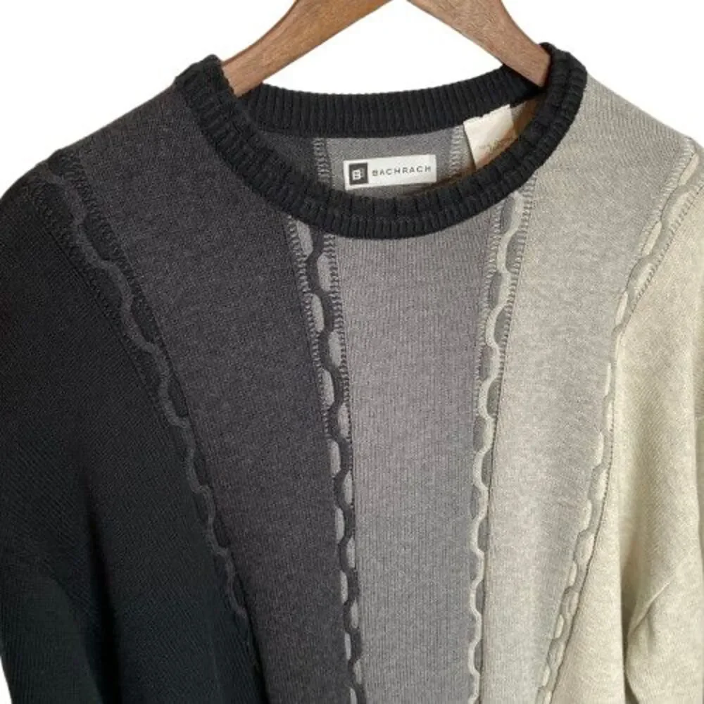 VTG 90s Bachrach Mens Color Block‎ Crew Neck Sweater XL Black Gray Retro Hipster